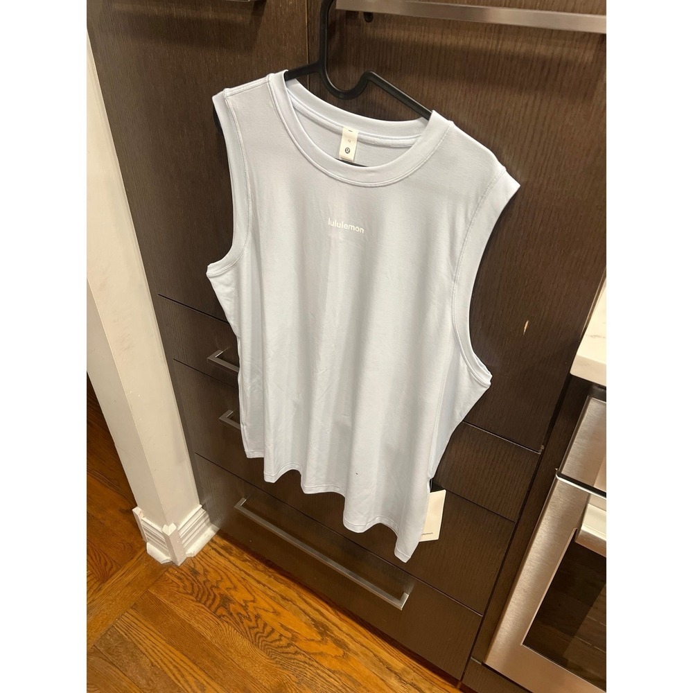 Lululemon‎ muscle tank light blue spellout women's 12 nwt